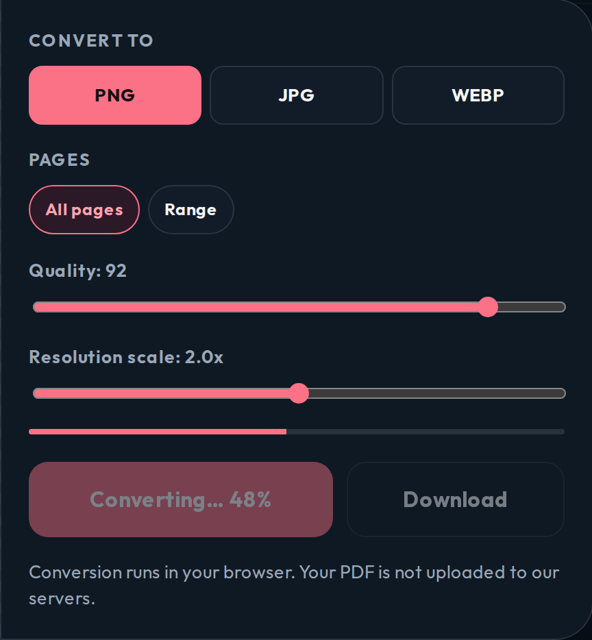 Conversion progress showing Converting percent on the Convert to image button